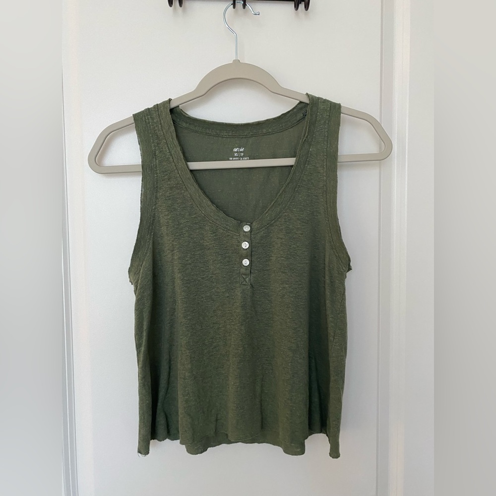 Aerie Breezy Distressed Linen Tank Top